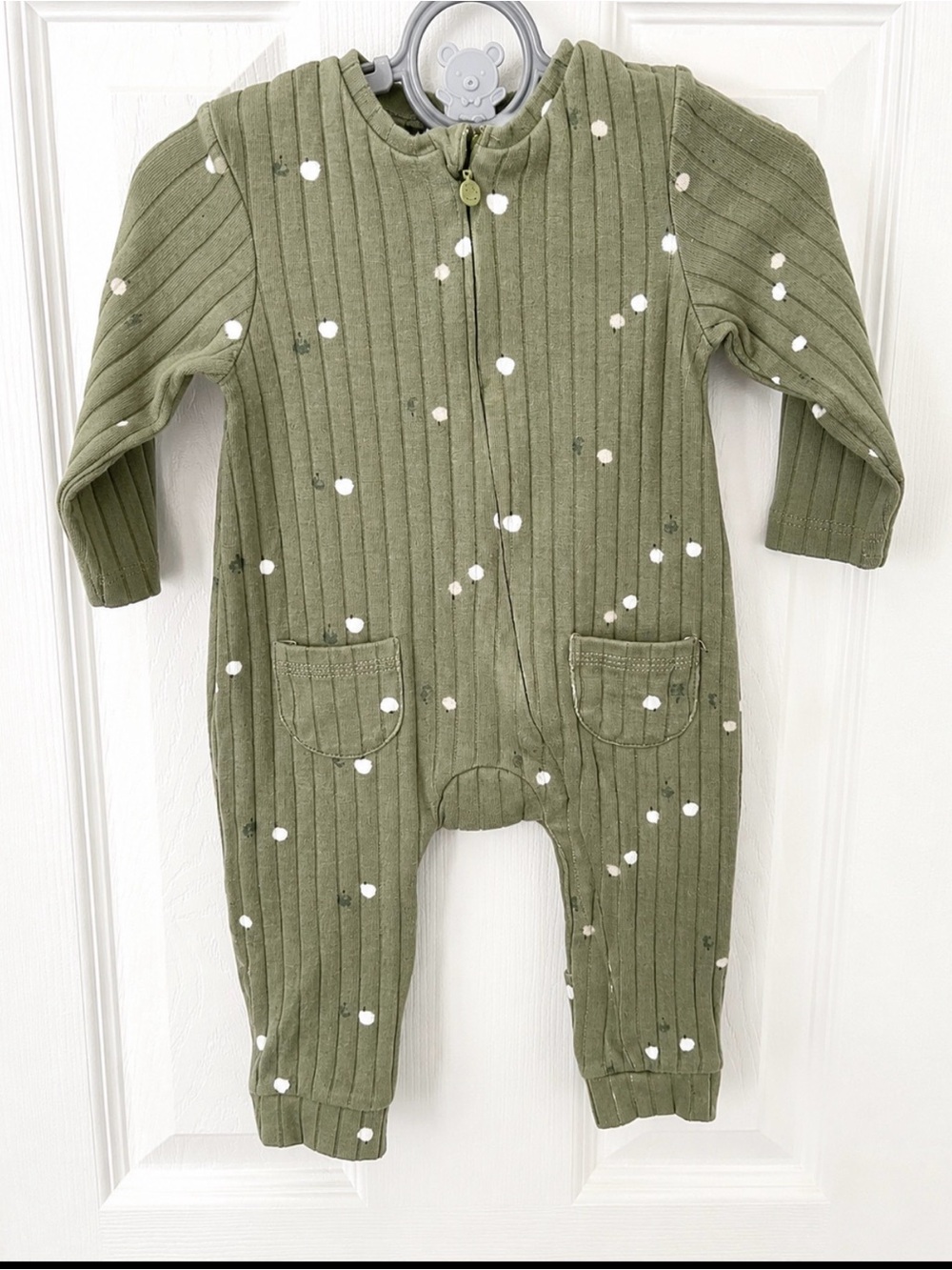 Mayoral Baby Sage Green Ribbed Apple Print Romper 1-2M